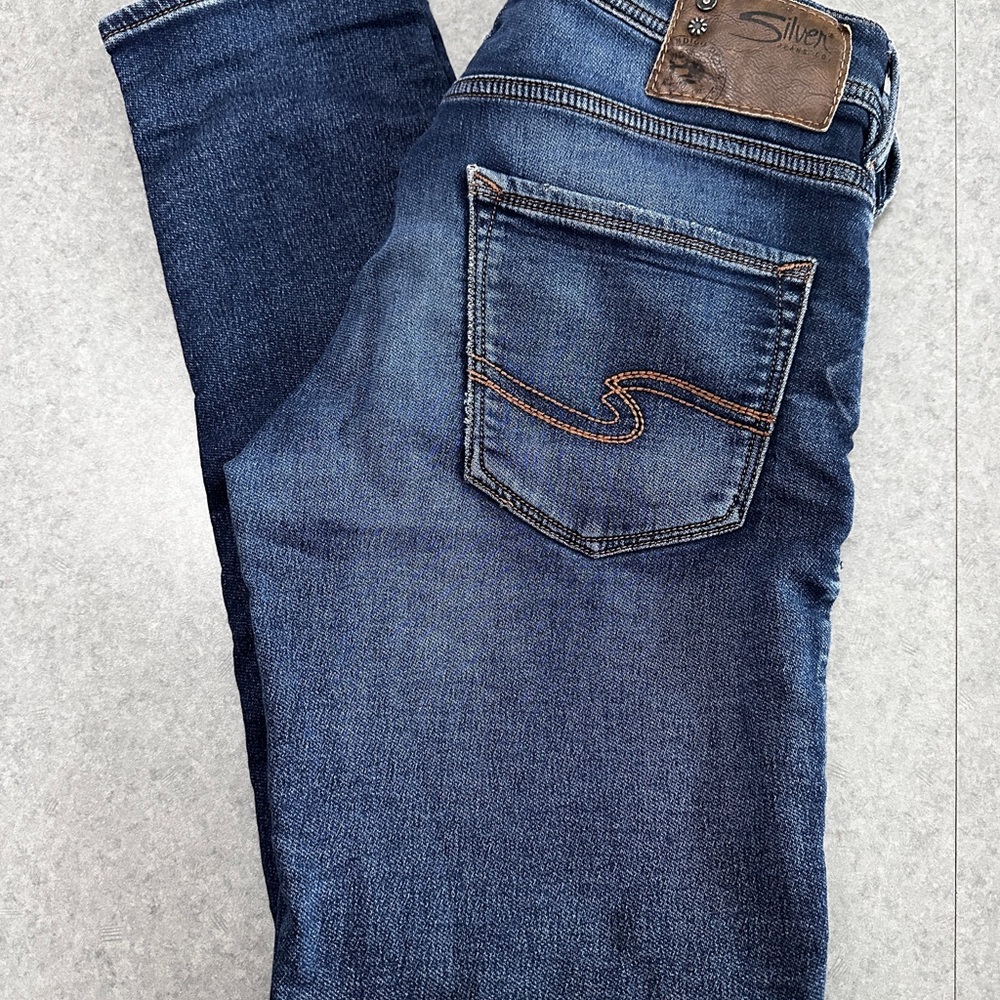 Mens Silver Jeans "Allan" Slim Straight Jeans Jogger Stretch Size 29 Dark Indigo